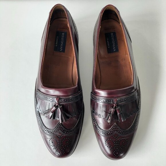 BOSTONIAN CLASSICS Burgundy Leather Tassel Kiltie Wingtip Brogue Slip Ons 10.5 M - Picture 10 of 14
